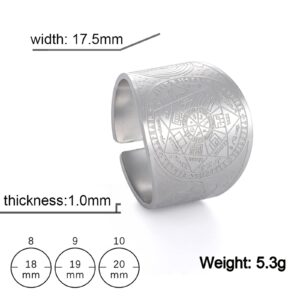 SIPURIS Seals of The Seven Archangels Men Rings Seal Of Solomon Adjustable Signet Ring Amulet kabbalah Stainless Steel Statement Band Ring Jewelry for Men Women (10, Sliver)