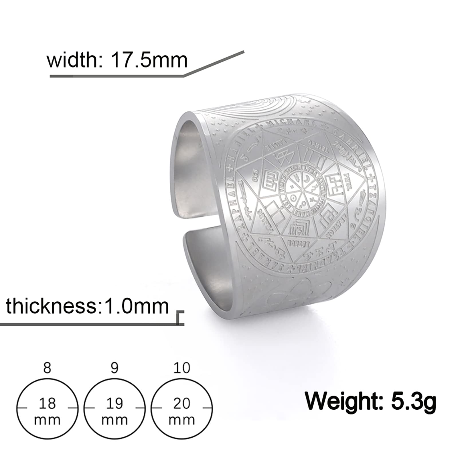 SIPURIS Seals of The Seven Archangels Men Rings Seal Of Solomon Adjustable Signet Ring Amulet kabbalah Stainless Steel Statement Band Ring Jewelry for Men Women (10, Sliver)