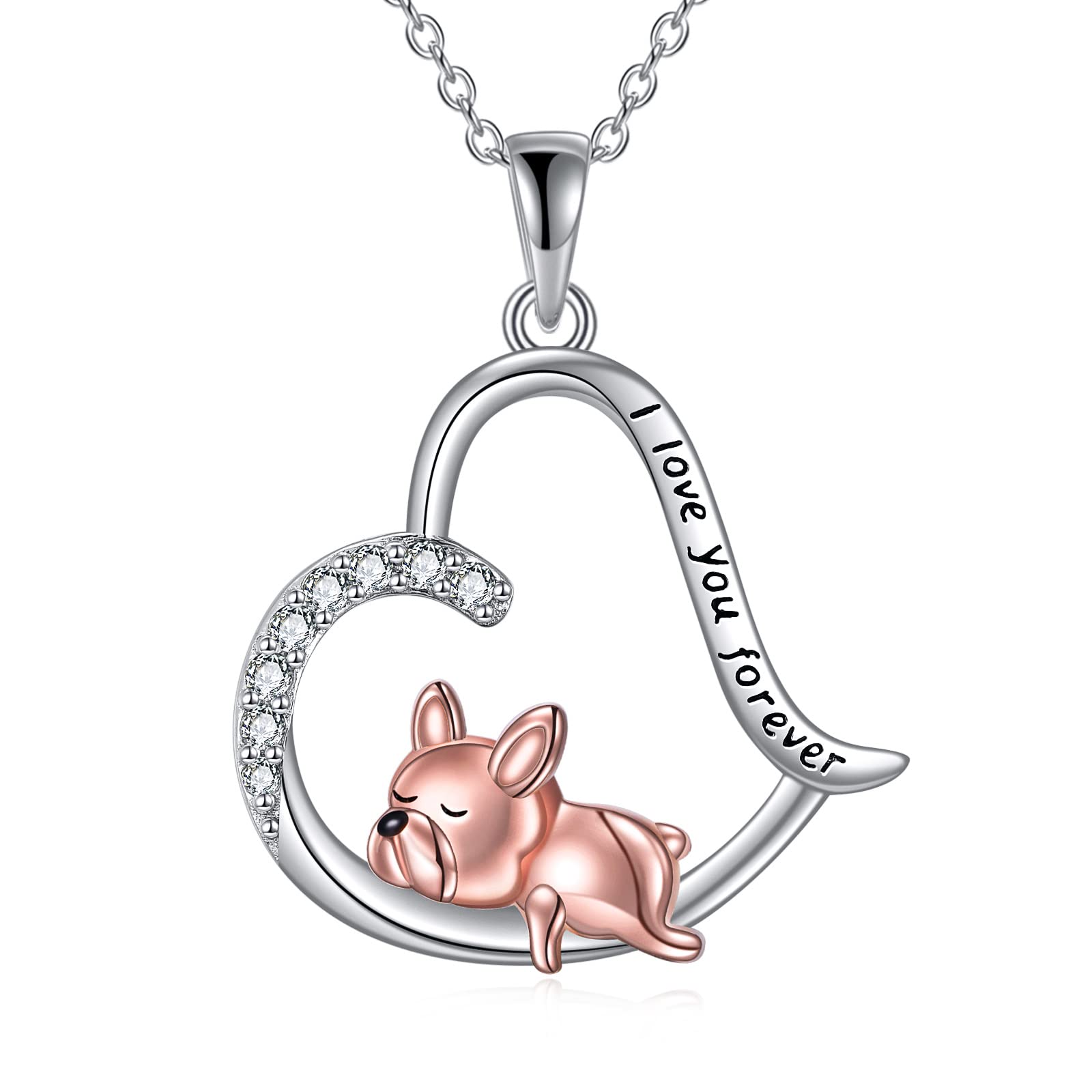 VONALA French Bulldog Necklace 925 Sterling Silver Heart Pendant Dog Jewelry Gifts for Women (French Bulldog)