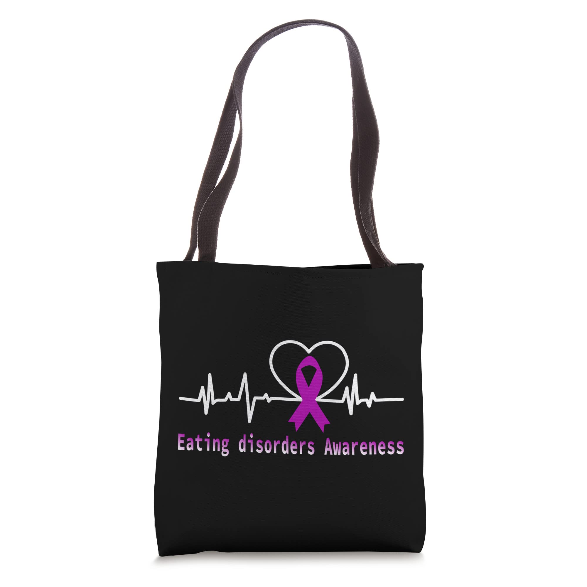 Eating Disorders Awareness Heartbeat Support Purple Ribbon Tote Bag