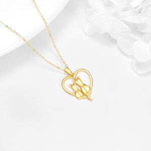 KECHO Gold Cat Necklace for Women 14K Gold Love Heart Cat Pendant Necklace Fine Gold Cats Jewelry Christmas Gifts for Girlfriend Mother Her (A style-double cat necklace)