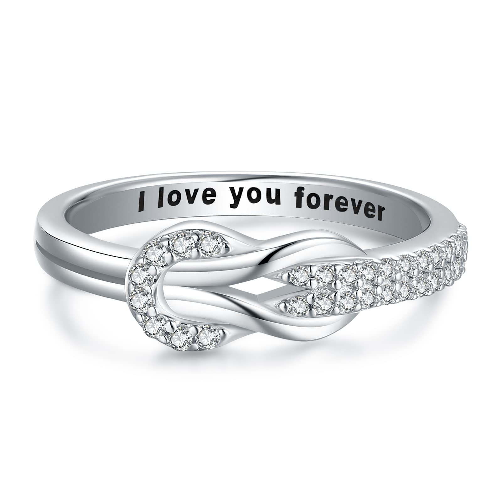 Love Knot Promise Ring for Women S925 Sterling Silver Square Knot Ring Engraved "I Love You Forever" Mothers'Day Birthday Valentine's Day Jewelry Gift for Girlfriend Boyfriend (5)