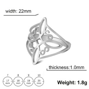 SIPURIS Witches Knot Ring Celtic Knot Ring Witchcraft Stainless Steel Geometric Witch Knot Ring Wiccan Finger Rings Wedding Band Stackable Ring Jewelry for Women Men (8, Sliver)