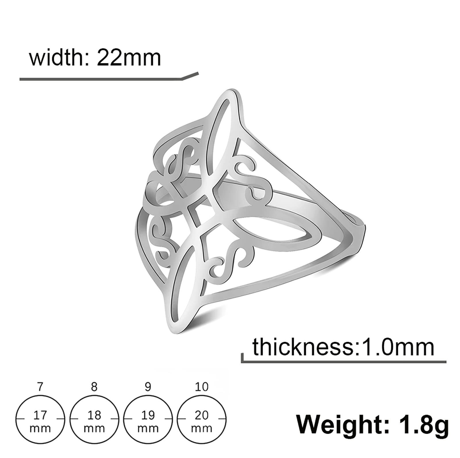 SIPURIS Witches Knot Ring Celtic Knot Ring Witchcraft Stainless Steel Geometric Witch Knot Ring Wiccan Finger Rings Wedding Band Stackable Ring Jewelry for Women Men (8, Sliver)