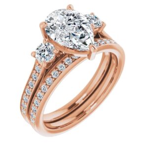 Solitaire Moissanite Engagement Ring Set 3 CT Pear Cut Moissanite Bridal Wedding Ring Set for Women Propose Gifts Her VVS Colorless (10K Solid Rose Gold)