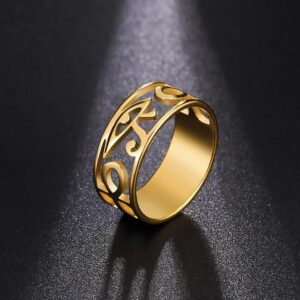 SIPURIS Egypt Eye of Horus Ring Egyptian Ankh Cross Anxiety Spinner Ring Stainless Steel Men's Ring Rotating Fidget Ring Stress Relieving Wedding for Women Couple Promise (8, Gold)