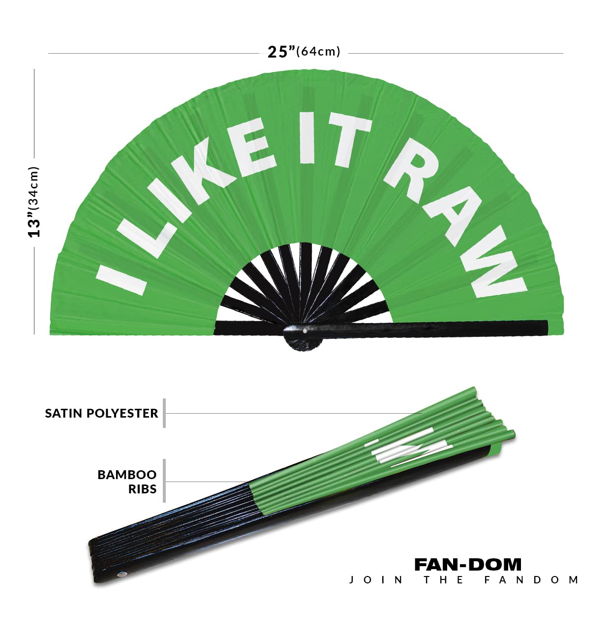 I Like It Raw Hand Fan Foldable Bamboo Circuit Hand Fan Funny Gag Slang Words Expressions Statement Gifts Festival Accessories Rave Handheld Circuit Event Fan Clack Fans (Green)