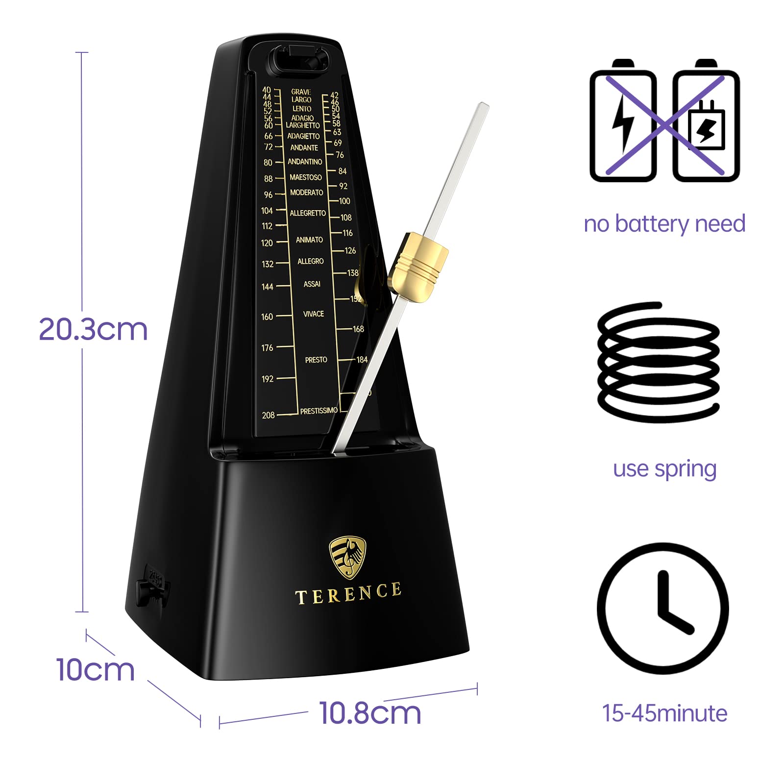 Mechanical Metronome, Universal Metronome for Piano Guitar Violin Drums and Other Instruments, Loud Sound, Accurate Track Beat and Tempo for Beginners(Black)