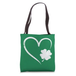 st patricks day love with heart and shamrock clover tote bag