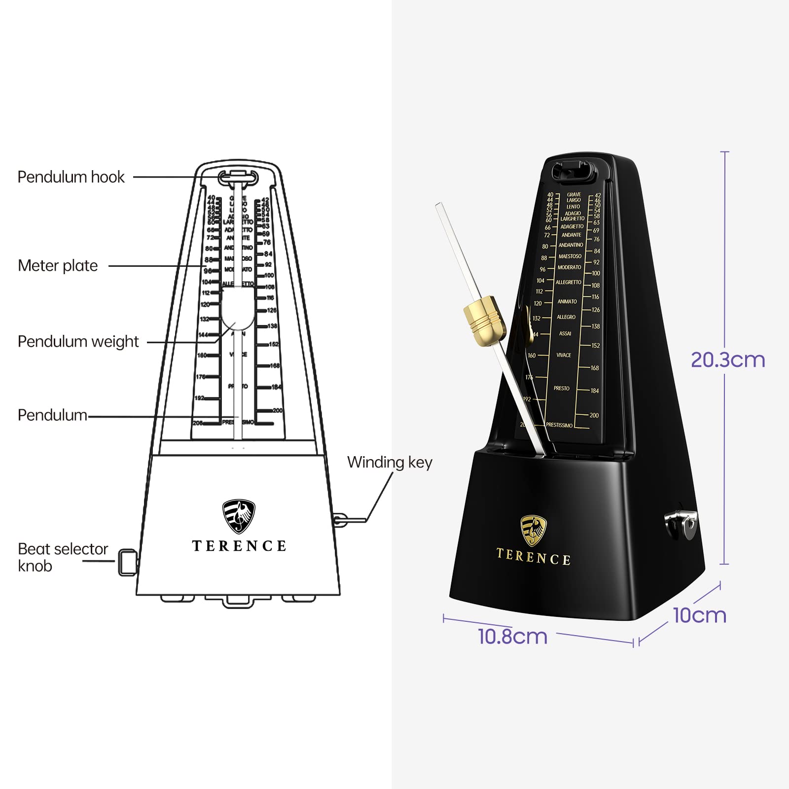 Mechanical Metronome, Universal Metronome for Piano Guitar Violin Drums and Other Instruments, Loud Sound, Accurate Track Beat and Tempo for Beginners(Black)