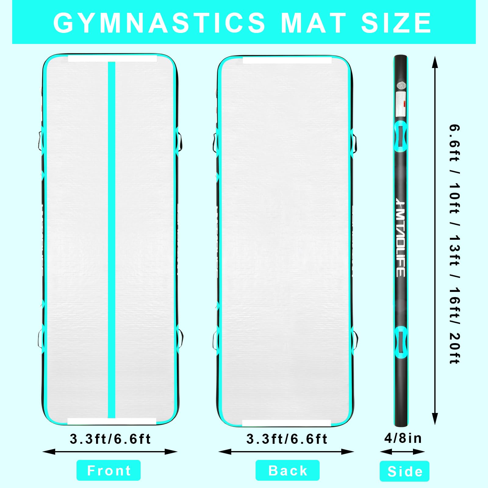 Inflatable Gymnastics Mat Air Tumble Track, Air Track Tumbling Mat 6.6/10/13/16/20ft Tumble Track for Kids, 4/61 inch Thikness Air Track Mat with Pump, Tumble Mat for Gym,Yoga,Training,Cheerleading