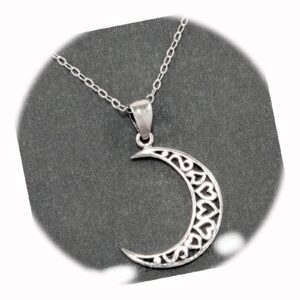 new crescent moon necklace hearts celestial charm pendant sterling silver 18" 925 blu0898bunn