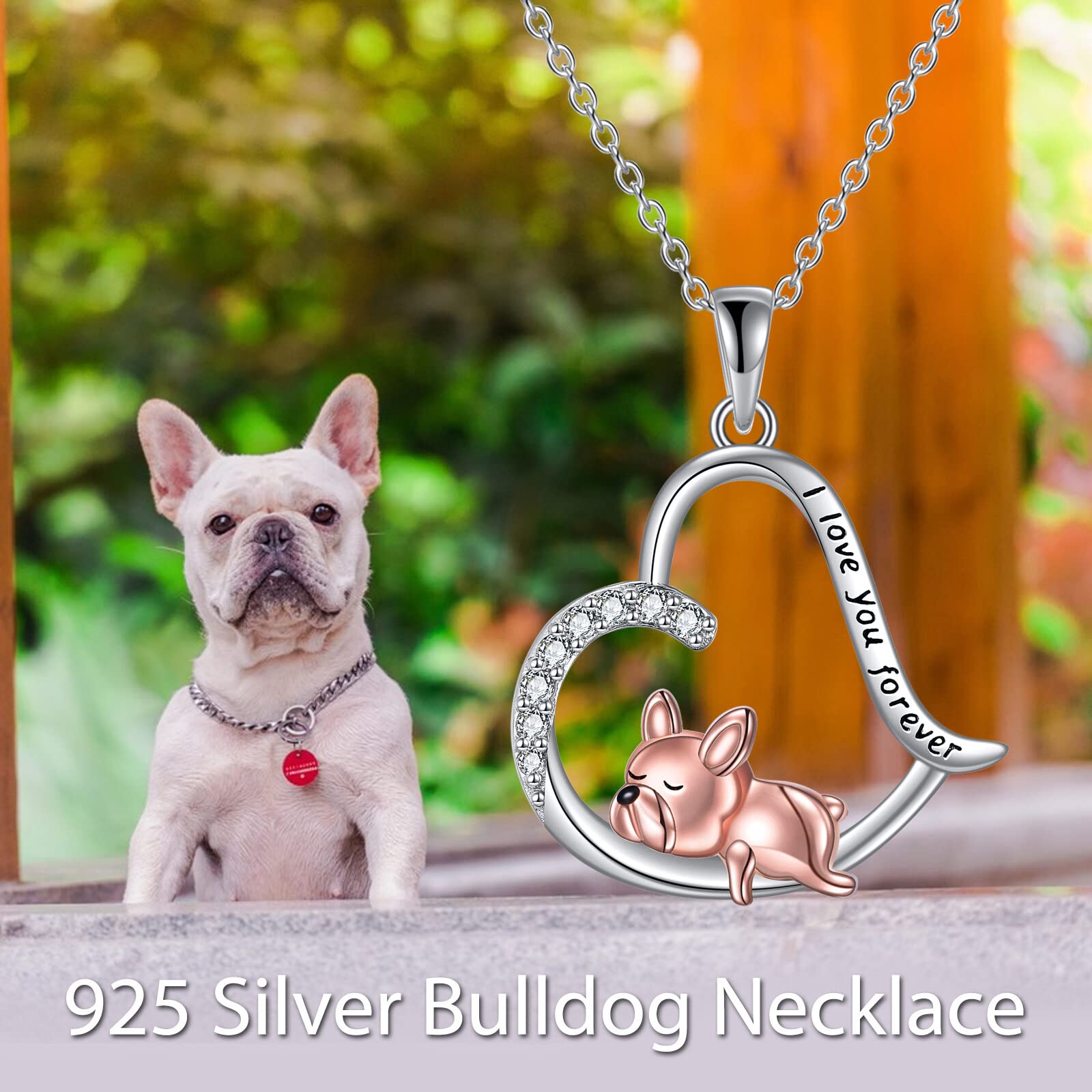 VONALA French Bulldog Necklace 925 Sterling Silver Heart Pendant Dog Jewelry Gifts for Women (French Bulldog)