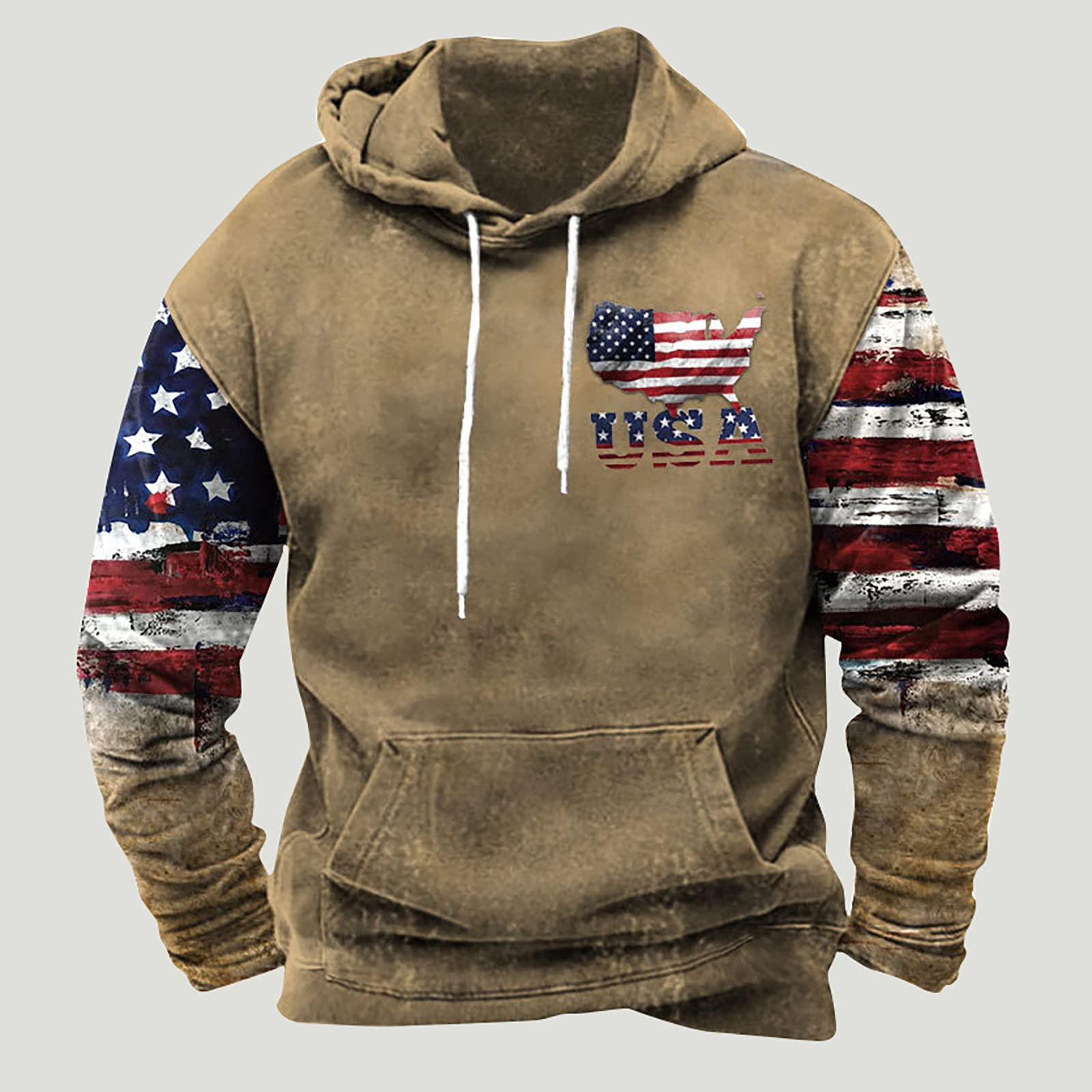 Cambkatl Mens Retro Distressed Washed Hoodies Sweatshirt American Flag Printed Fashion Long Sleeve Graphic Pullover Tops