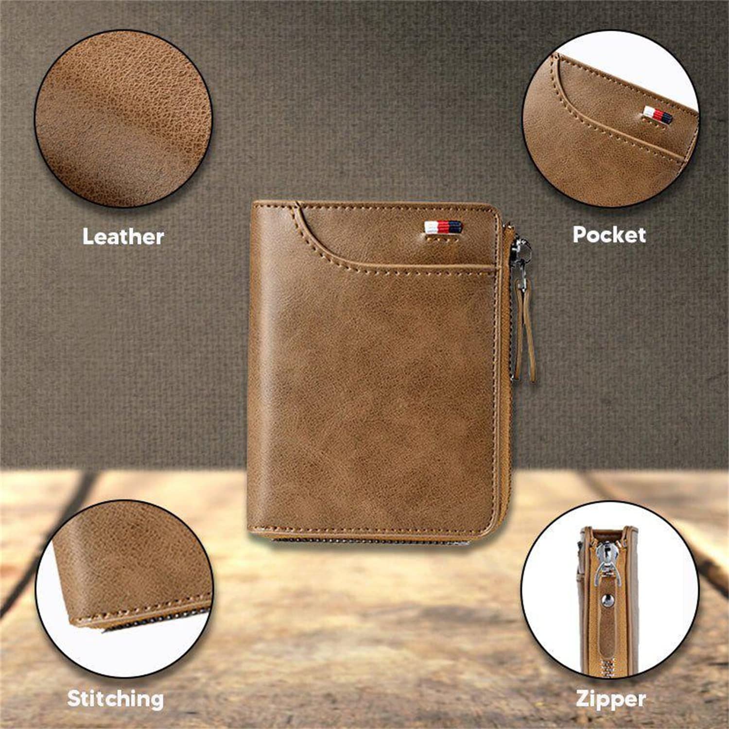 2023 New Multi-Functional RFID Blocking Waterproof Durable PU Leather Wallet, Large Capacity Zipper Wallets for Men Holds 1-14 Cards, Soft Slim Genuine Leather RFID Blocking Wallet Technology (BROWN)