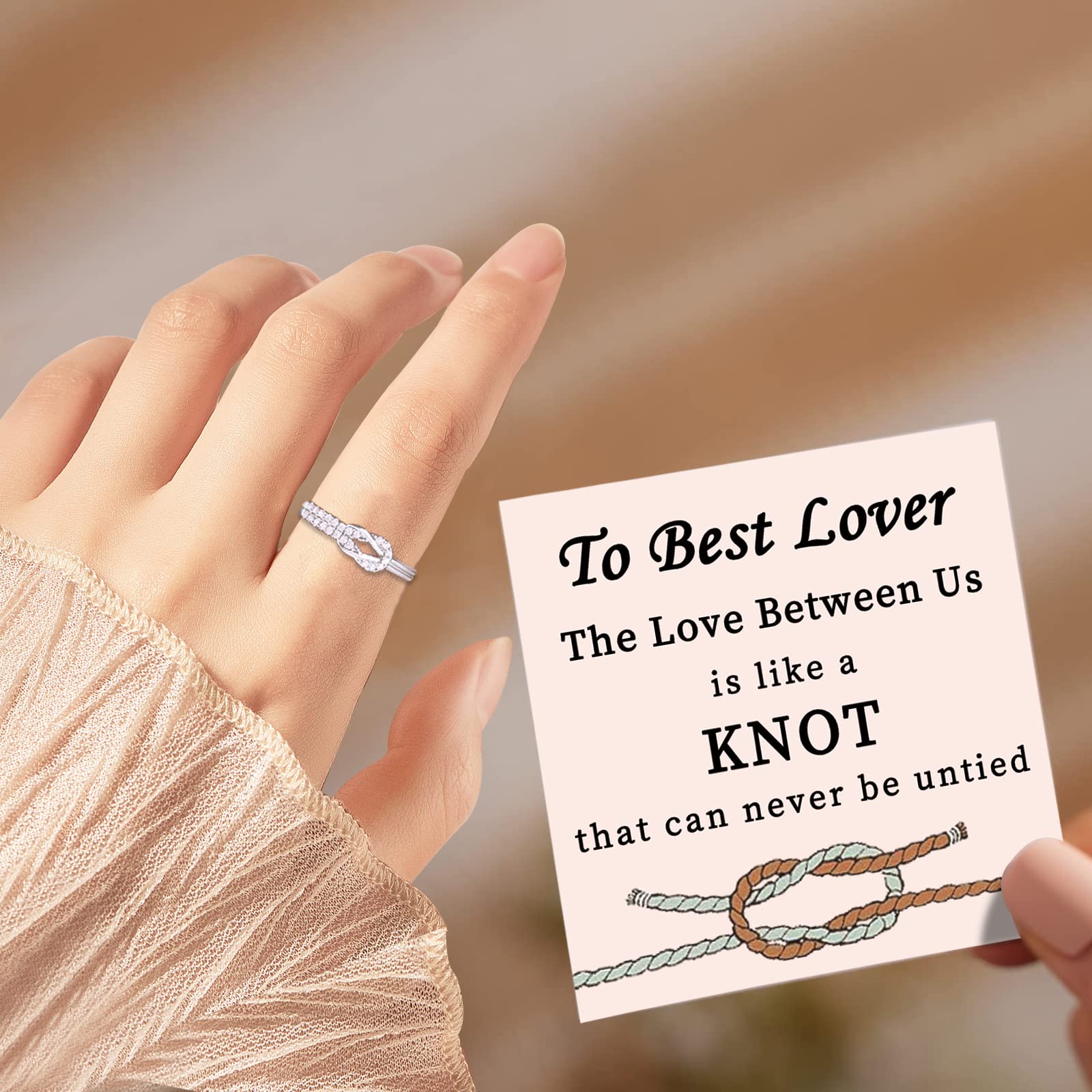 Love Knot Promise Ring for Women S925 Sterling Silver Square Knot Ring Engraved "I Love You Forever" Mothers'Day Birthday Valentine's Day Jewelry Gift for Girlfriend Boyfriend (5)