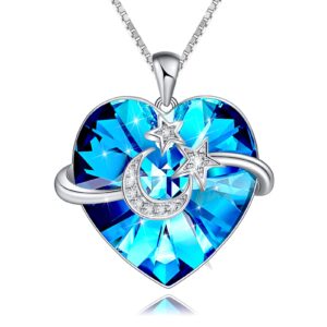 Distance Crystal Heart Necklace for Women S925 Sterling Silver Moon Star Crystal Necklaces Jewelry Gift for Her on Christmas, Valentine's, Mother's Day, Birthday Gifts for Women Wife Girlfriend