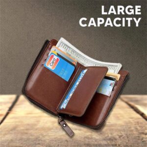 2023 New Multi-Functional RFID Blocking Waterproof Durable PU Leather Wallet, Large Capacity Zipper Wallets for Men Holds 1-14 Cards, Soft Slim Genuine Leather RFID Blocking Wallet Technology (BROWN)