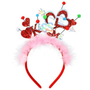 Needzo Kiss Me Valentine's Day Headband, Sparkly Bopper Hair Accessory, Photo Booth Props, One Size