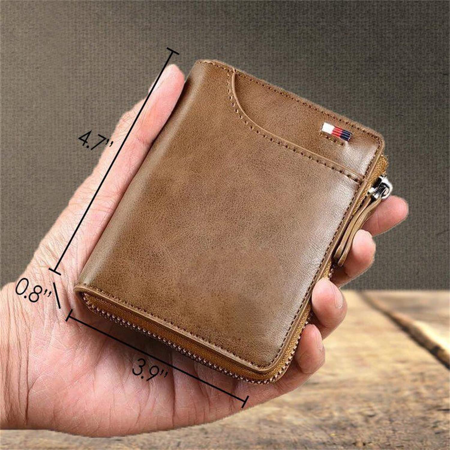 2023 New Multi-Functional RFID Blocking Waterproof Durable PU Leather Wallet, Large Capacity Zipper Wallets for Men Holds 1-14 Cards, Soft Slim Genuine Leather RFID Blocking Wallet Technology (BROWN)