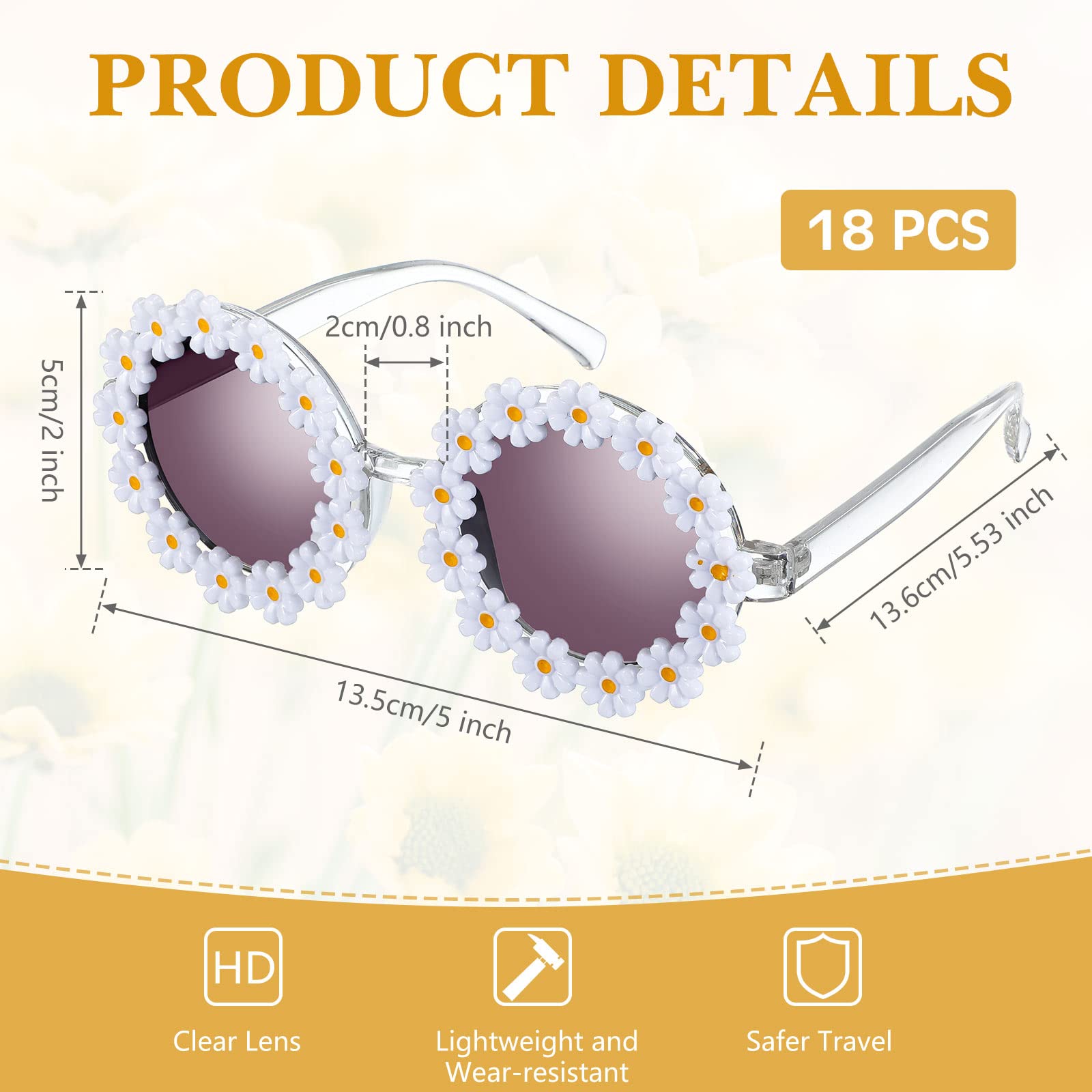 Yunsailing 18 Pcs Retro Flower Sunglasses for Women Cute Daisy Sunglasses Festival Sunglasses Floral Party Sunglasses Outdoor Beach Eyewear Glasses for Women Festival Gifts Accessories