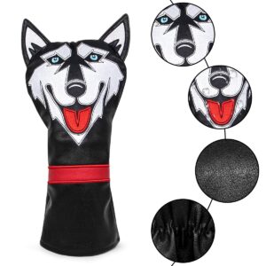 Husky Golf Club Head Covers Black for Men Golfer Animal Golf Club Wood Cover Golf Driver Cover Fairway Wood Cover #3 Wood Cover Hybrid Cover Leather Golf Headcovers Fits Taylormade, Ping