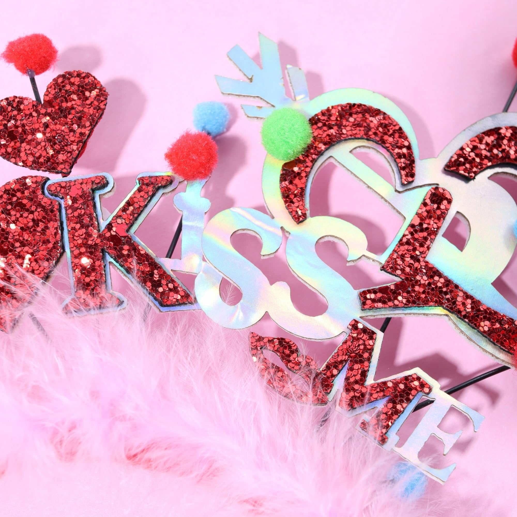 Needzo Kiss Me Valentine's Day Headband, Sparkly Bopper Hair Accessory, Photo Booth Props, One Size