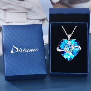 Distance Crystal Heart Necklace for Women S925 Sterling Silver Moon Star Crystal Necklaces Jewelry Gift for Her on Christmas, Valentine's, Mother's Day, Birthday Gifts for Women Wife Girlfriend