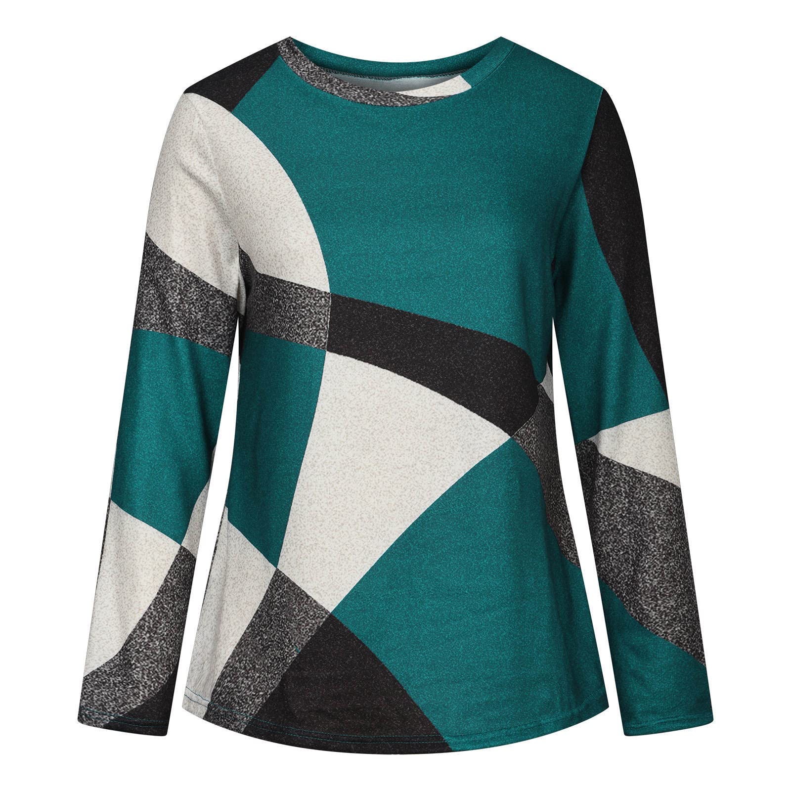 Casual Round Neck Long Sleeve Sweater for Women,Geometric Print Sweatshirts Fall Loose Pullover Blouse Tops Shirts Green