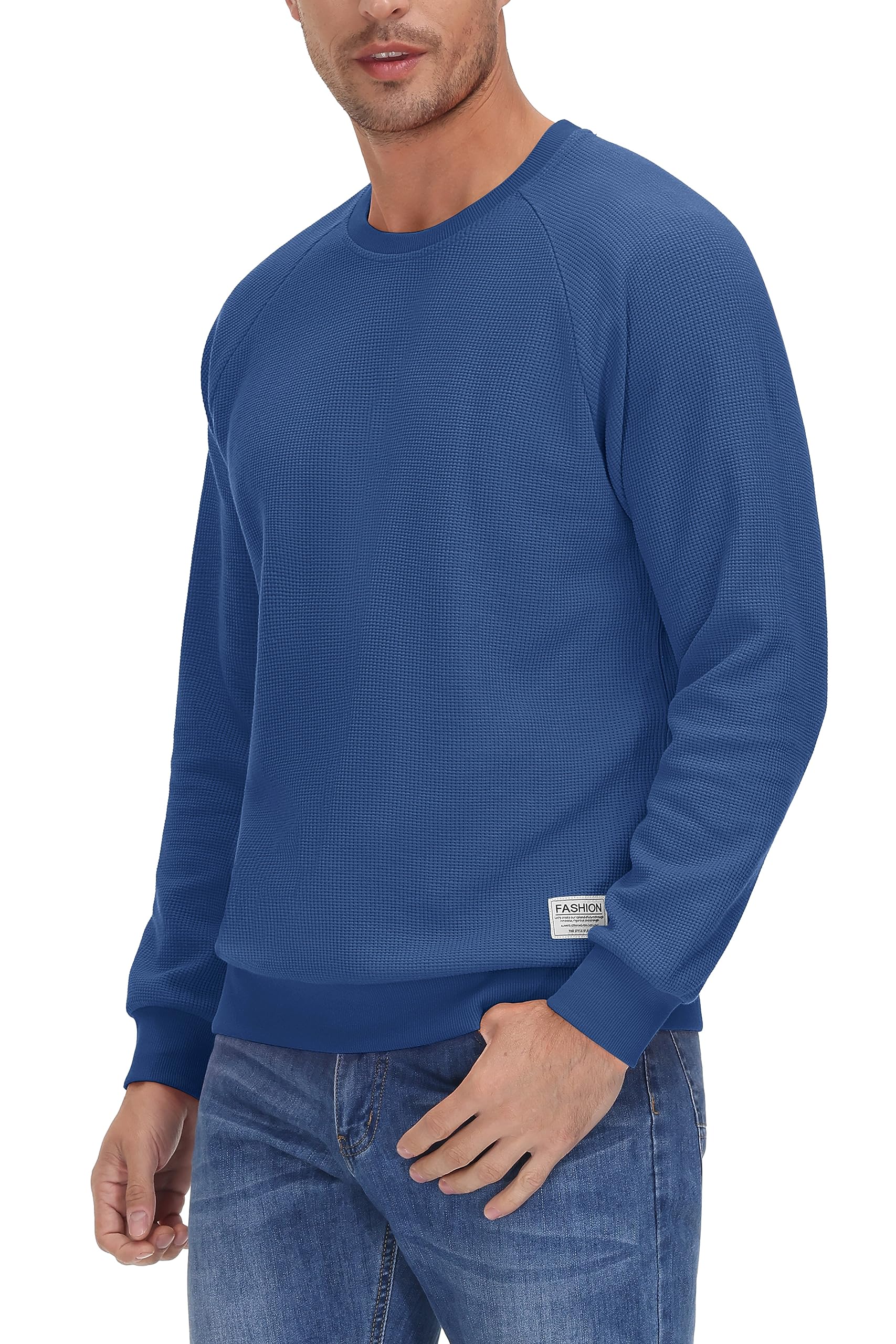 MAGCOMSEN Men's Light Spring Pullover Casual Crewneck Sweatshirts Lightweight Long Sleeve Shirt Blue Grey,L