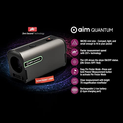 GOLFBUDDY Aim Quantum Golf Laser Rangefinder, Sleek Pocket, Easy Pin Finder Mode, Putting Range 2 to 880 Yards, Accurate & Faster Measurement, 7X Magnification, Hard Case