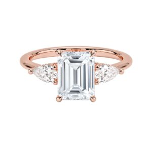 3 ct emerald cut moissanite engagement ring three stone bridal wedding ring for women handmade anniversary propose gift her, vvs1 colorless, 10k 14k 18k solid gold (10k solid rose gold)