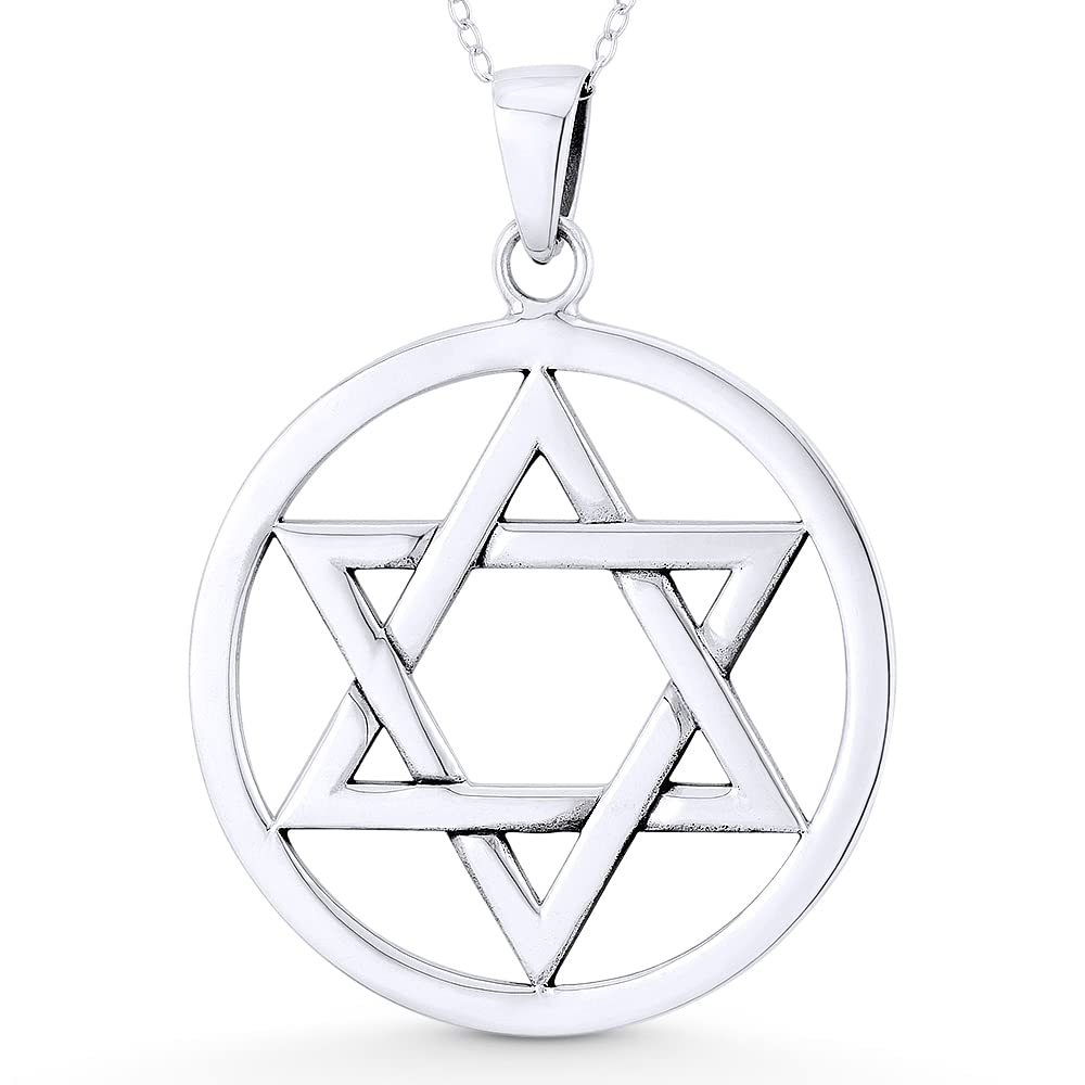 Alfred & Vincent Star of David/Jewish Magen Charm & Circle 46x34mm (1.8x1.33in) Pendant in .925 Sterling Silver - No Chain Included