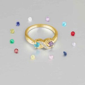 BETHZA Gold Mothers Ring 2 Birthstones 10k Yellow Gold Mom Ring 14k Gold Mothers Ring 2 Children 18k Gold Mother Daughter Ring Personalized Gold Family Birthstones Ring Customized