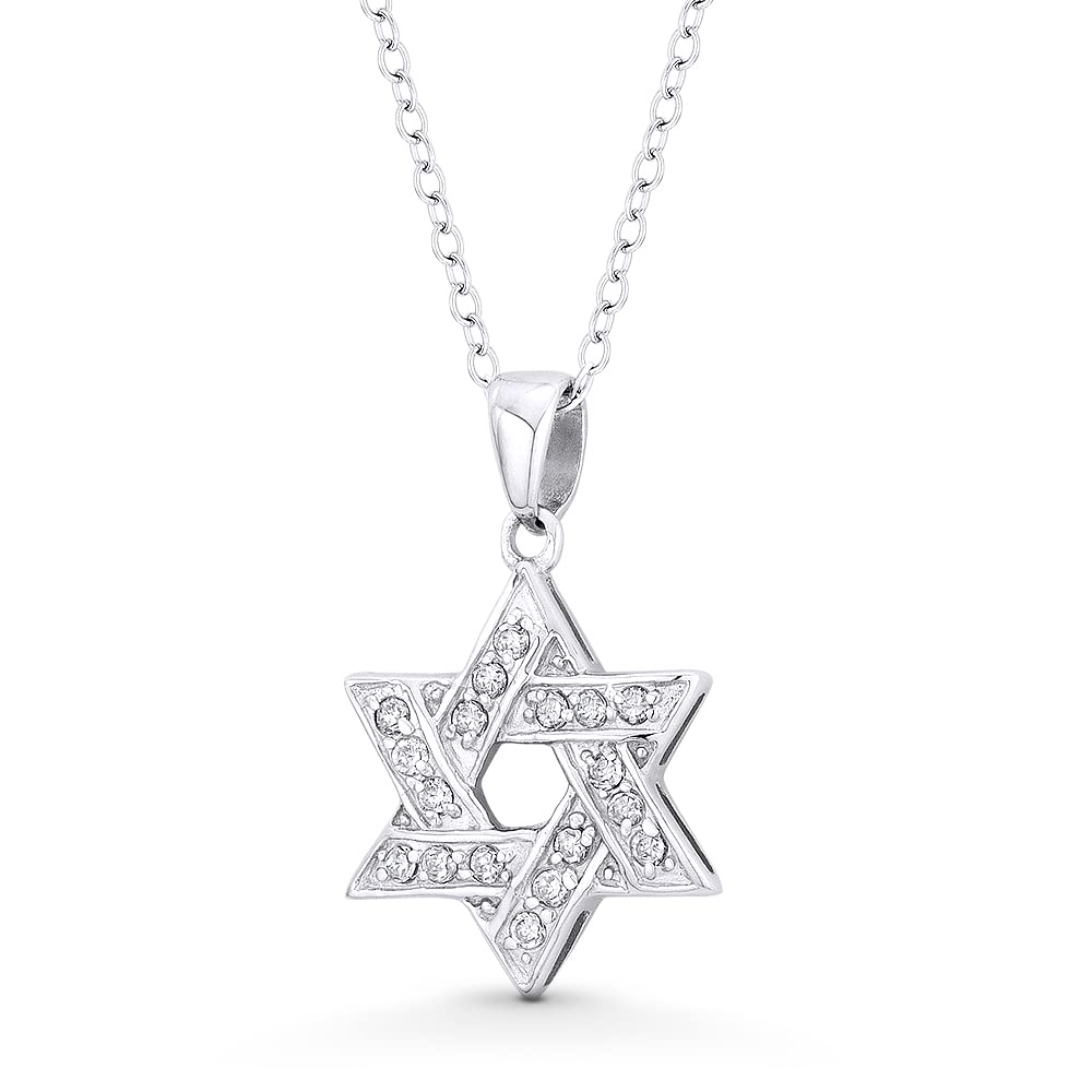 Alfred & Vincent Star of David/Jewish Magen Charm Cubic Zirconia CZ Crystal 24x15mm (0.9x0.6in) Pendant in .925 Sterling Silver - No Chain Included