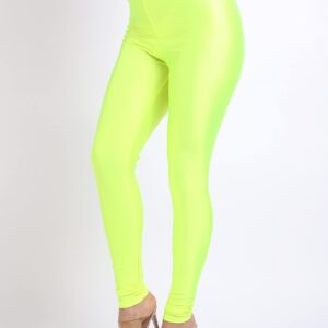 OFENTI Shiny Leggings High Waist Neon Leggings Elastic Stretch Skinny Comfy Lightweight Pants Tights Disco Party Rave Neon Yellow Medium