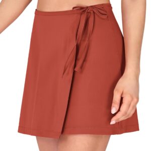 ODODOS Wrap Skorts for Women Built-in Shorts High Waist Tennis Skirts with Pockets for Casual Athletic Golf, Cinnamon, Small