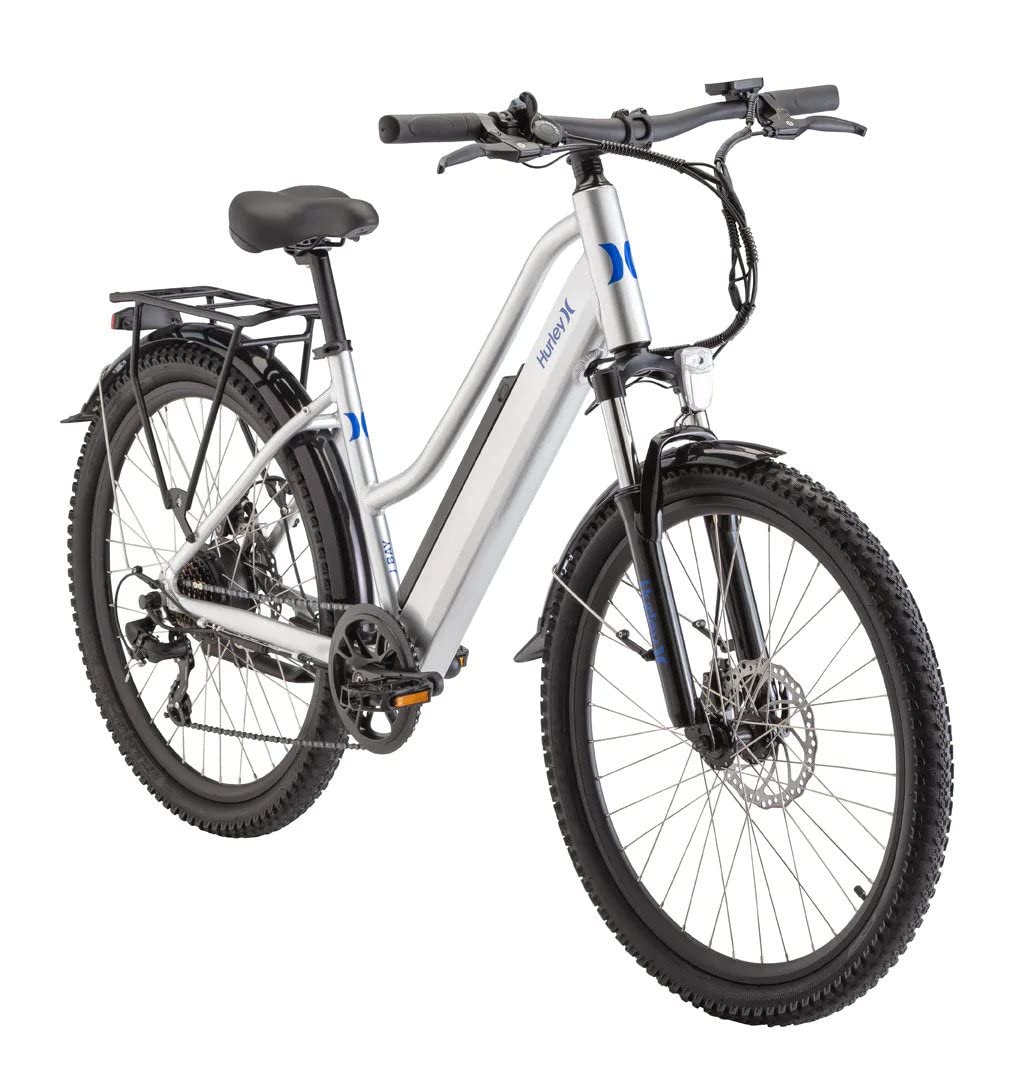 Hurley J-Bay E Electric E-Bike, 7 Speed, Disc Brakes (Silver, M / 16" Fits 5'2″-5'10″)