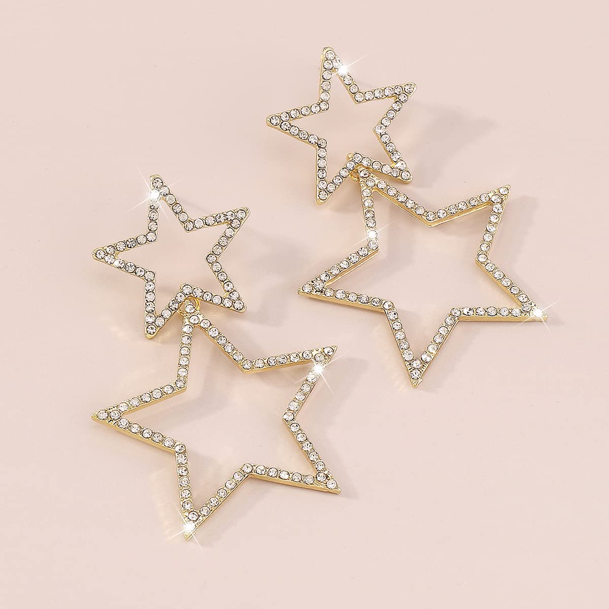 Jumwrit Rhinestone Star Earrings Long Star Drop Dangle Earrings Geometric Five-Pointed Star Stud Earrings Punk Boho Shiny Earrings Fashion Earrings Jewelry for Women Girls(Gold)