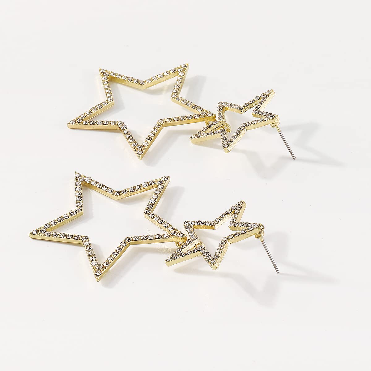 Jumwrit Rhinestone Star Earrings Long Star Drop Dangle Earrings Geometric Five-Pointed Star Stud Earrings Punk Boho Shiny Earrings Fashion Earrings Jewelry for Women Girls(Gold)