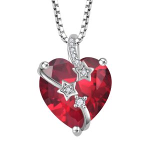 starchenie heart birthstone necklace for women 925 sterling silver star heart pendant jewelry gift for her july ruby