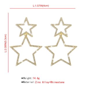 Jumwrit Rhinestone Star Earrings Long Star Drop Dangle Earrings Geometric Five-Pointed Star Stud Earrings Punk Boho Shiny Earrings Fashion Earrings Jewelry for Women Girls(Gold)