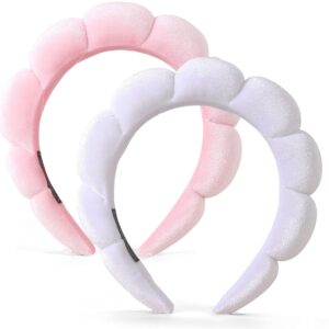 qearl spa puffy headband for women 2 pack - sponge headbands for skincare, face washing, makeup removal, shower, hair accessories