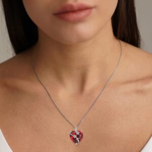 STARCHENIE Heart Birthstone Necklace for Women 925 Sterling Silver Star Heart Pendant Jewelry Gift for her July Ruby