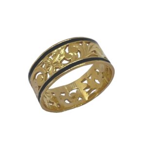 Hawaiian Heirloom Jewelry 14 K Gold 8mm Flat Cut Out Black Enamel Ring (8.5)