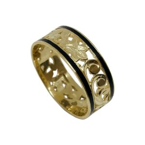 hawaiian heirloom jewelry 14 k gold 8mm flat cut out black enamel ring (8.5)