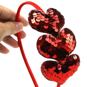 Heart Headband Heart Glitter Hair Band Love Sequin Hair Accessories Girl Women Valentine's Party Birthday Wedding (3 Red)