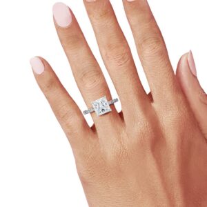 Bo.Dream Princess Cut Cubic Zirconia Engagement Rings for Women Platinum Plated Sterling Silver Promise Gift Size 7