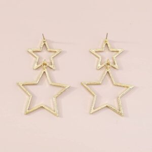 Jumwrit Rhinestone Star Earrings Long Star Drop Dangle Earrings Geometric Five-Pointed Star Stud Earrings Punk Boho Shiny Earrings Fashion Earrings Jewelry for Women Girls(Gold)