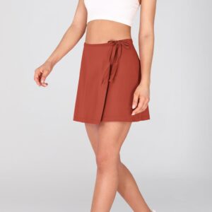 ODODOS Wrap Skorts for Women Built-in Shorts High Waist Tennis Skirts with Pockets for Casual Athletic Golf, Cinnamon, Small